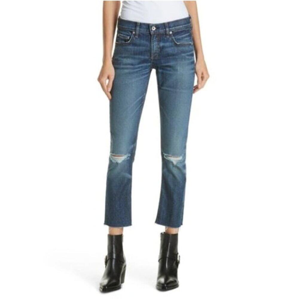 Rag & Bone Dre Straight-Leg Distressed Cropped Jeans in Dia Wash
